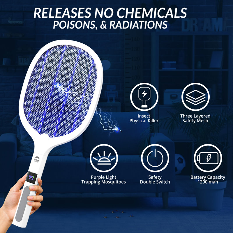 2 in 1 Electric Bug Zapper, Mosquitoes Trap Lamp & Racket, USB Rechargeable Electric Fly Swatter