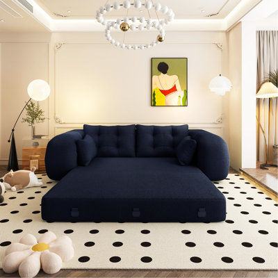 Human Dog Bed, Lazy Sofa Couch, 78.7" Multi-Functional Foldable Sofa Bed, 3-In-1 Teddy Fabric Foam-Filled Sleeper Sofa Bed For Living Room,Guest Bed,Playroom,Dark Blue
