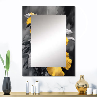 Jaune et gris Hibiscus Serenade I - miroir d'hibiscus, miroir mural traditionnel unique, impression d'art en métal