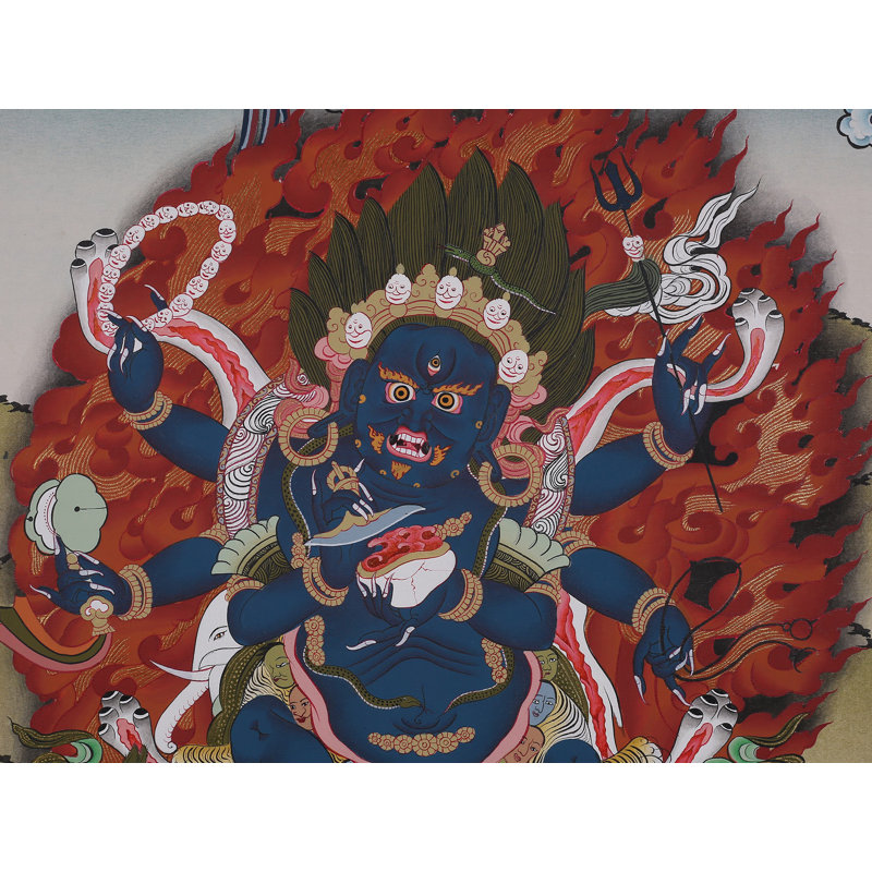 Six mains Mahakala (Brocadeless Thangka) | Or pur 24 carats, peinture acrylique