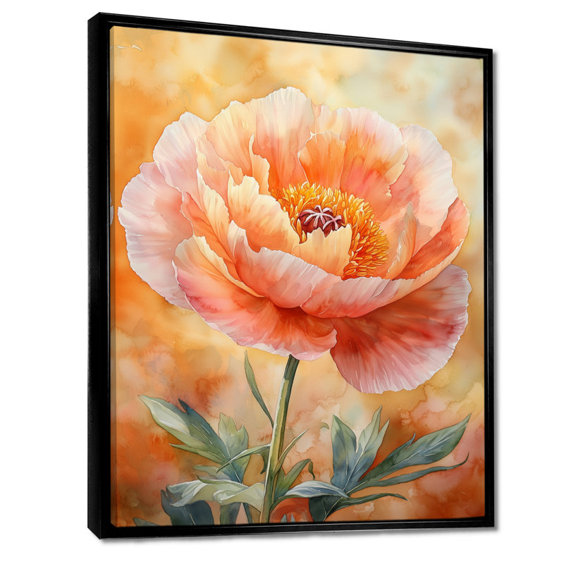 Art sur toile Golden Hour Peony I - Coquelicots, Noir, Reproduction avec cadre flottant, H 20 po x l 12 po