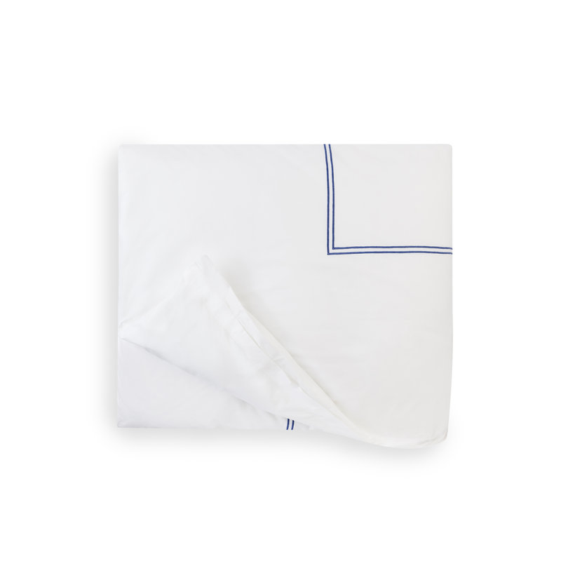 Grande Hotel Percale Duvet Cover, Full/Queen Duvet Cover, White/Navy