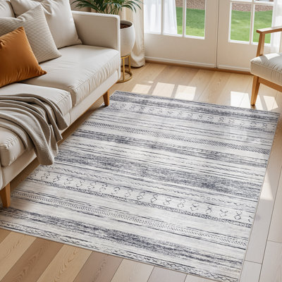 Bohemian Washable Area Rug, Geometric Modern Non-Slip Carpet  Low Pile Floor Mat
