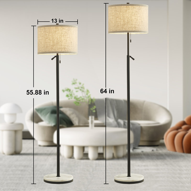 Vondell 64'' Modern Marble Floor Lamp Flexible Adjustment Height with Pull Chain Switch, Black