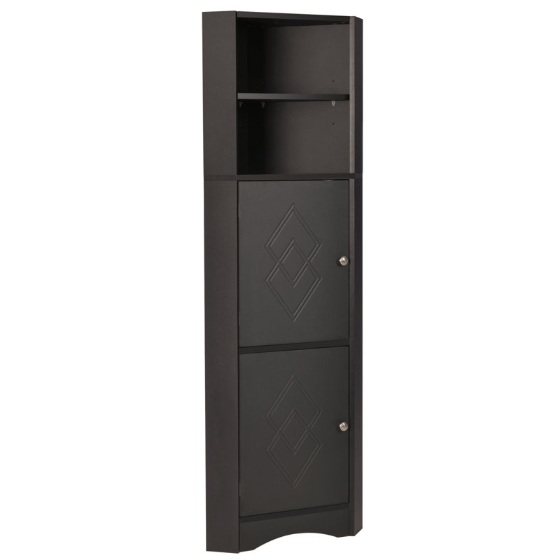 Freestanding Corner Storage Cabinet For Bathroom Living Room, Matte Black