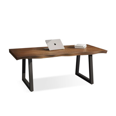 Tan+Black Rectangular Solid Wood+Iron desk