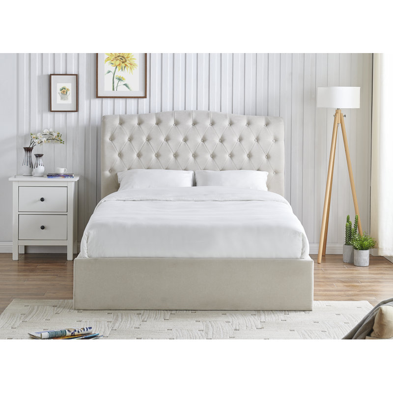 Campbell Upholstered Ottoman Storage Bed, Double (4'6), Natural