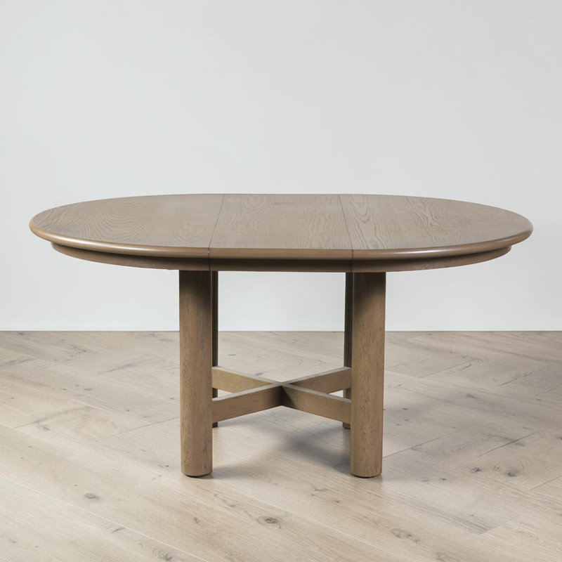 Table de salle à manger extensible, ronde à ovale, feuille amovible de 15,9 po, placage de chêne, pieds à colonnes, salle à manger scandinave