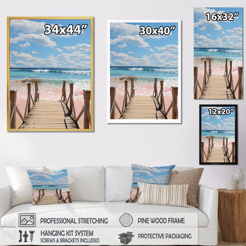 «Beach Photo Tranquil Tide VI» - Impressions sur toile nautiques et de plage, H 44 po x l 34 po x P 1,5 po, Cadre photo noir