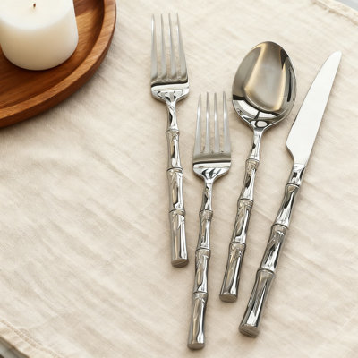 20-Piece Silverware Set With Bamboo Handle, Stainless Steel Flatware Set Service For 4, Modern Cutlery Set With Mirror Finish, Dishwasher Safe