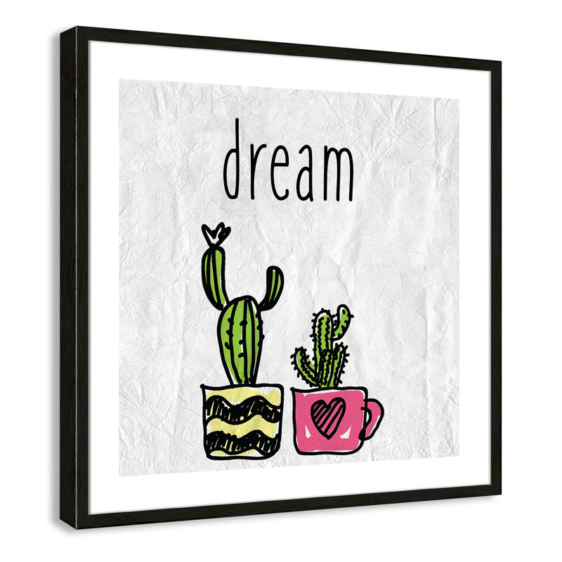 Cacti A' Framed Art, 26.5" H x 26.5" W x 1.18" D, Black Woodgrain Box Framed