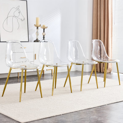 Modern Simple Transparent Dining Chair Plastic Chair Armless Crystal Chair Nordic Creative Makeup Stool Negotiation Chair Set Of 4 And Plating