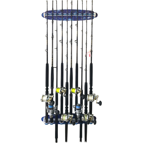 Rush Creek Reel Salty Saltwater 10 Rod Wall Rack - Sliding Track | Wayfair