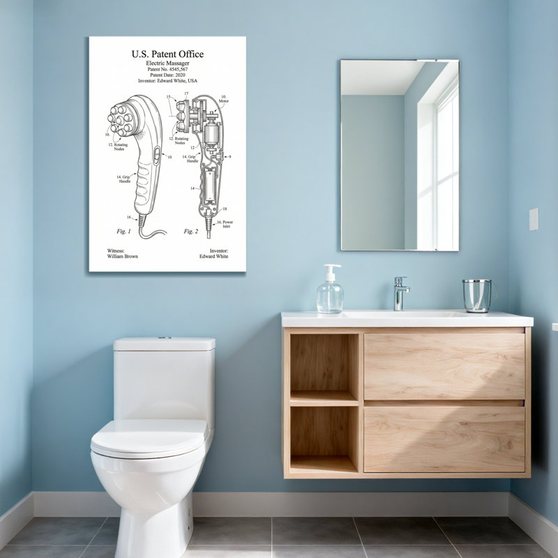 Bath & Laundry Electric Massager Patent Diagram, 18" H x 12" W