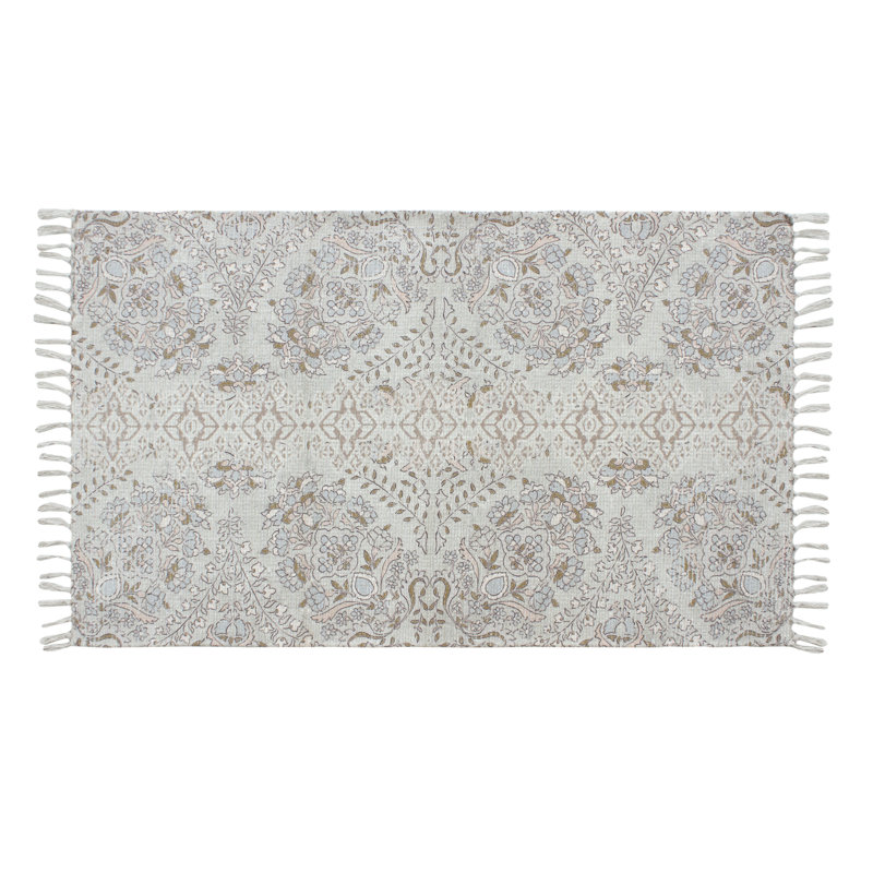 Tapis bohème touffeté à la main avec pampilles, Rectangle 2 pi 3 po x 3 pi 8 po