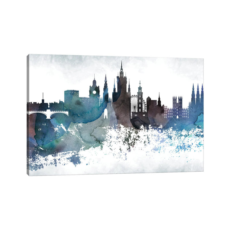 Edinburgh Bluish Skyline by WallDecorAddict - Wrapped Canvas Print, 20.32 cm H x 30.48 cm W