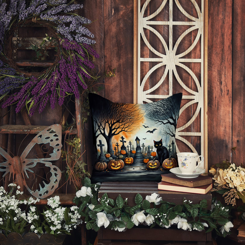 Coussin décoratif intérieur / extérieur en polyester More / Spooky More Spooky Halloween, 14 po x 14 po