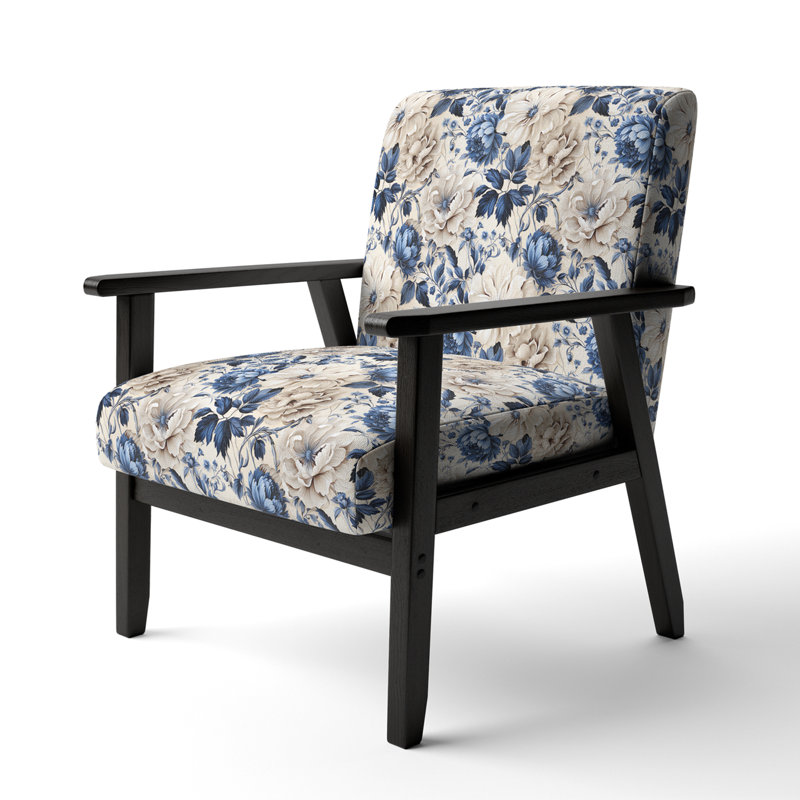 Cobalt Blue Scrollwork Swirls Victorian Pattern II - Upholstered Floral Accent Chair