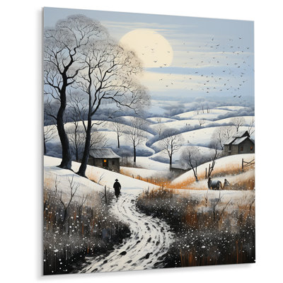 Décoration murale en métal paysage campagne enneigée hiver II - paysage et nature
