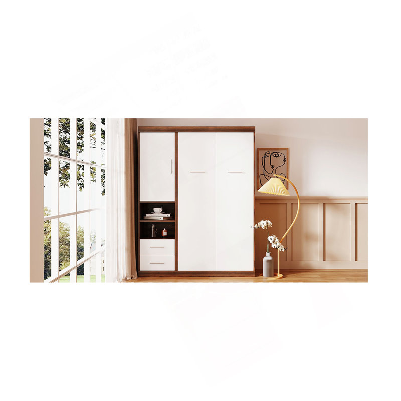 Lit escamotable simple avec armoire murale, blanc