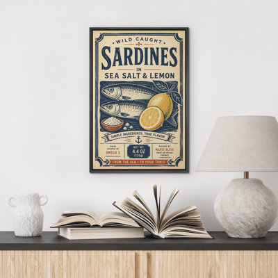 «Wild Caught Sardines With Lemon Sea Salt And Navy Cream», affiche rétro encadrée sur toile