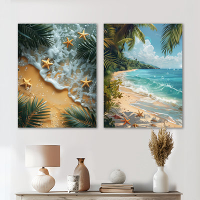Étoile de mer à la plage tropicale I - ensemble de 2 décorations murales en métal nautiques