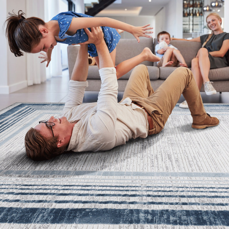 6X9 Area Rug With Blue//Border - -, Non-Shedding For Bedroom, Living Room, Dining Room Pet-, Home Office, Bedroom