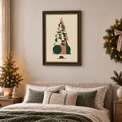 Art abstrait sur toile géométrique abstrait vert rose et Noël