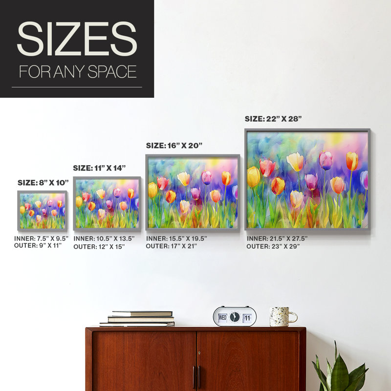 Floral Series-XCIII -Framed Print - Restickable, Gris, H 16 po x l 20 po