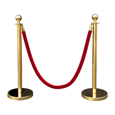 VIP Crowd Control Rope Stanchion (2 Gold Crown Top/Flat Base + 6' Red Rope)