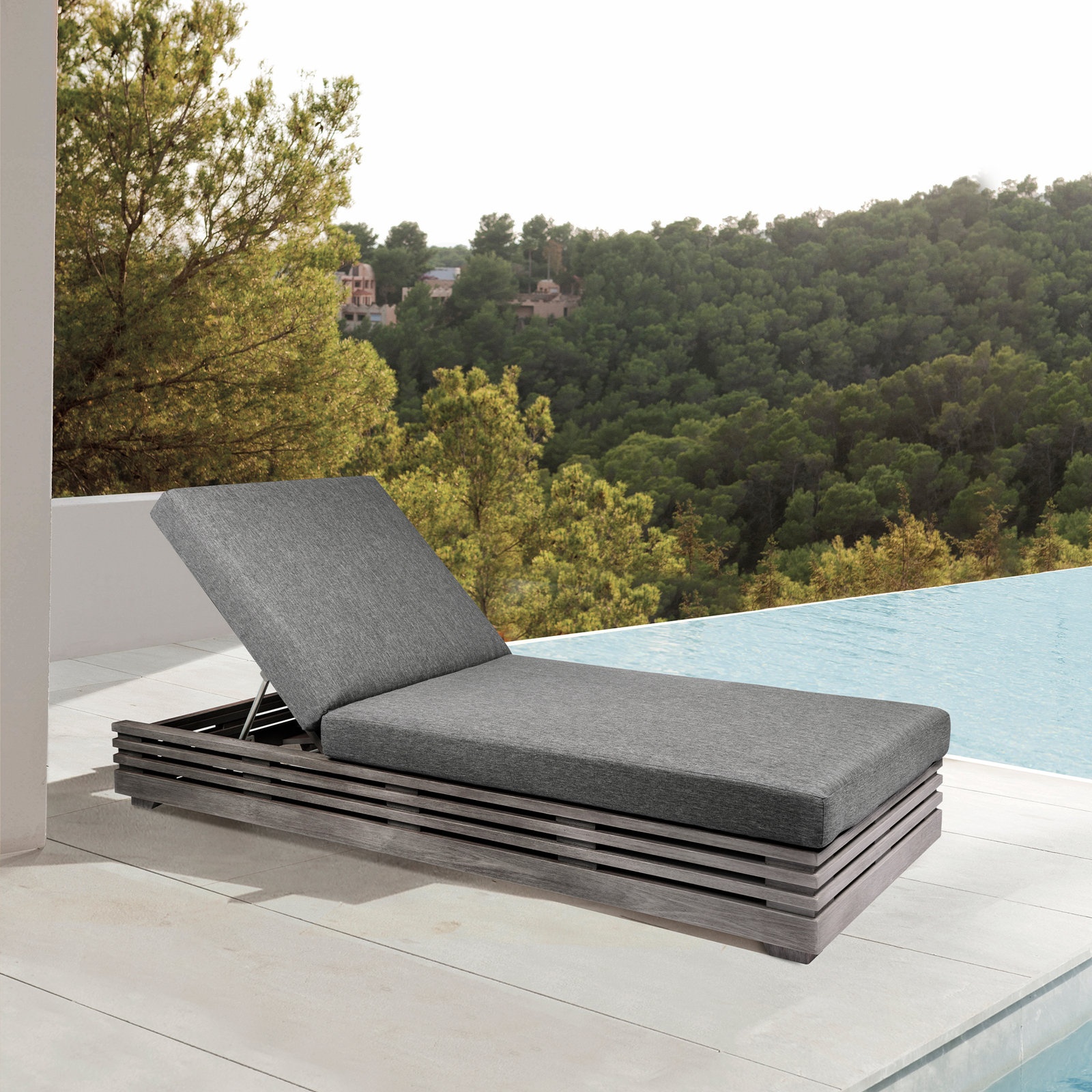 Aerilyn 32'' Outdoor Eucalyptus Chaise Lounge, Grey Performance