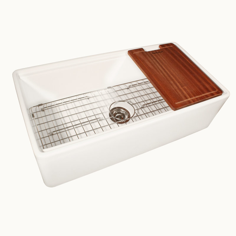 35.75 Inch European Fireclay Farmhouse Prep Station Sink, Matte White
