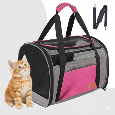 Grand transporteur de chat pour animaux de compagnie de 20 lb - transporteur de voyage en filet respirant à parois souples, approuvé par la compagnie aérienne, lavable pour les petits chiots, pliable, rose