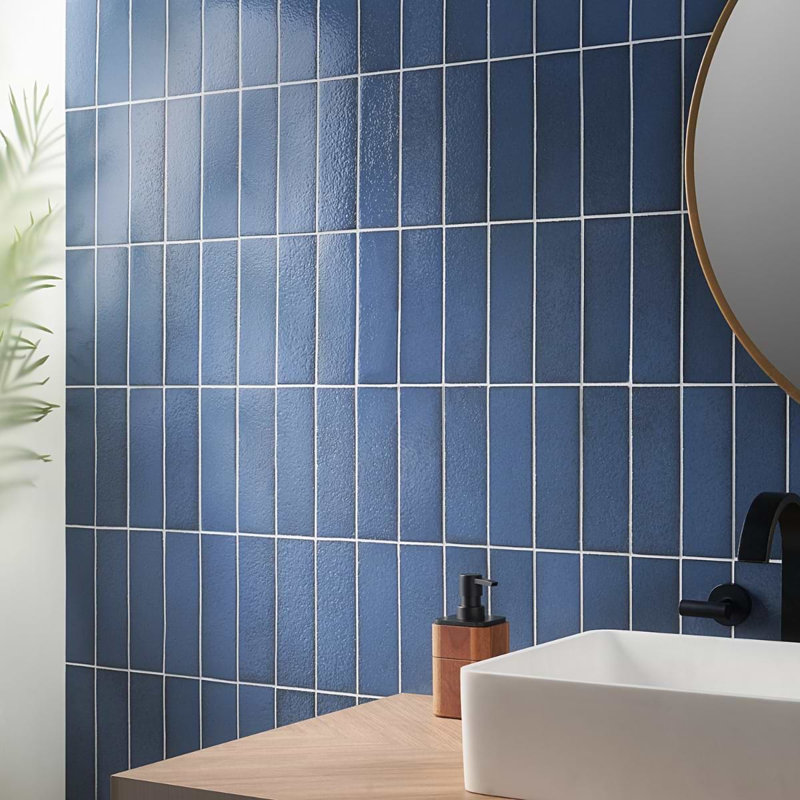 Color One 2x8 Glossy Lava Stone Tile, Steel Blue