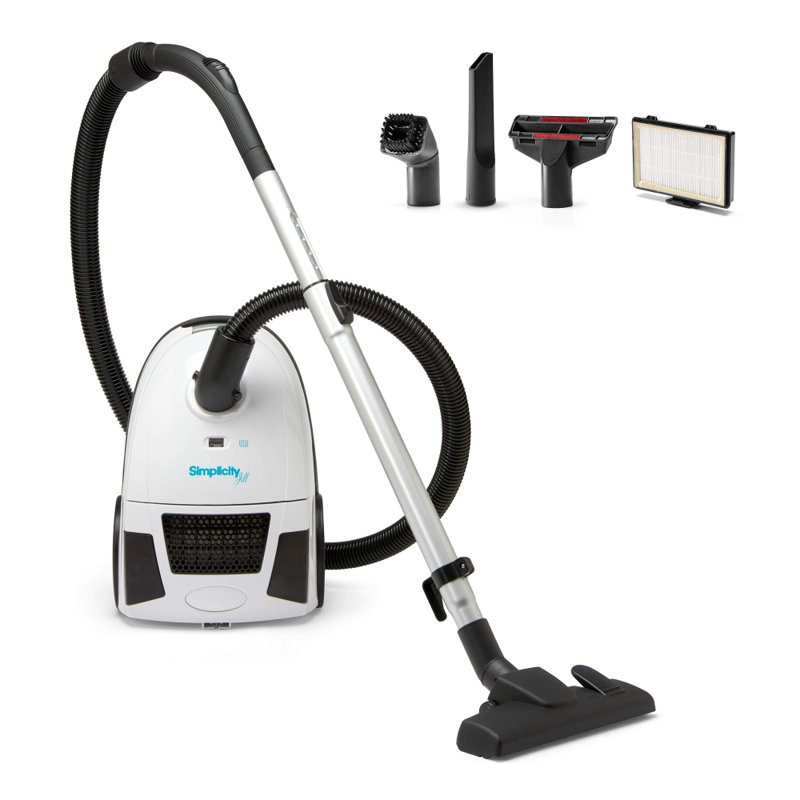 Compact White HEPA Filter Canister Vacuum Cleaner with Attachments