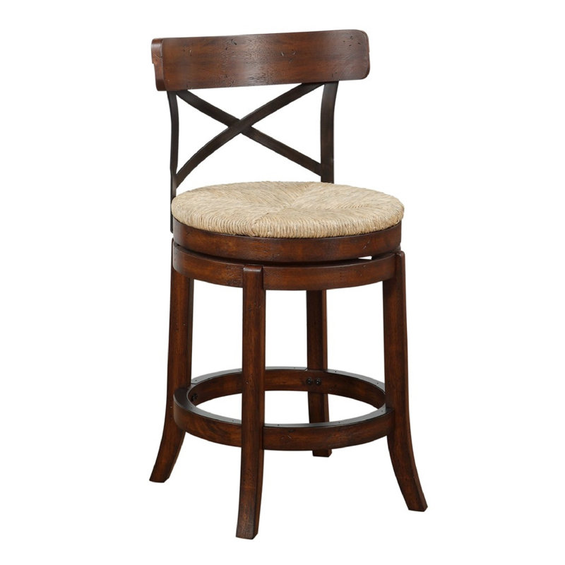Tabouret pivotant en bois massif, Tabouret de comptoir (siège d'une hauteur de 24 p, Brun