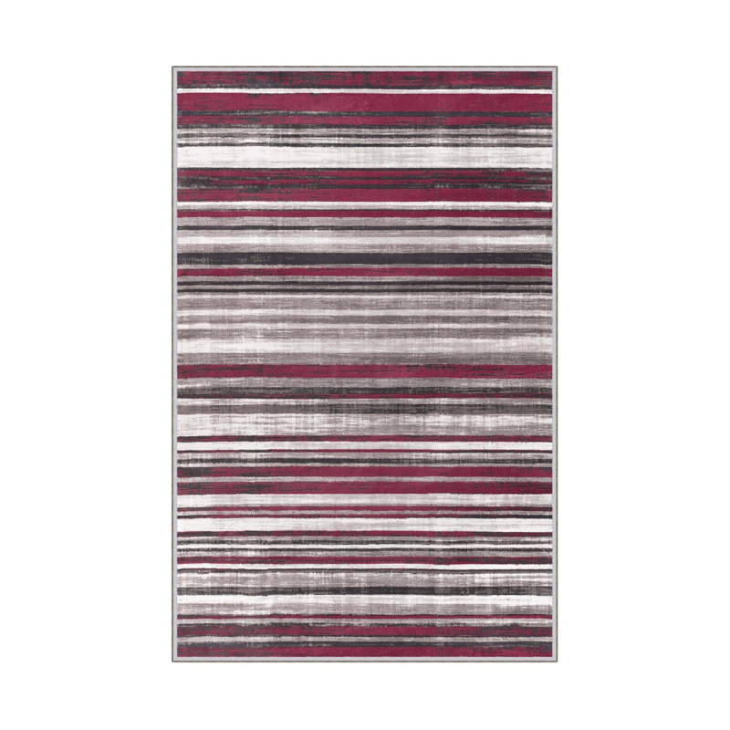 Tapis rayé en polyester brun clair / rouge Dawnta, Rectangle 5 pi 11 po x 9 pi 2 po