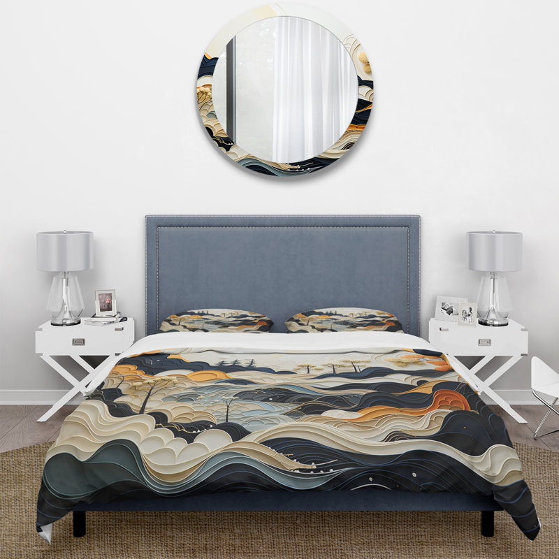Gris, orange, dessin au trait, ensemble de housse de couette, Housse de couette très grand et 2 très grandes t