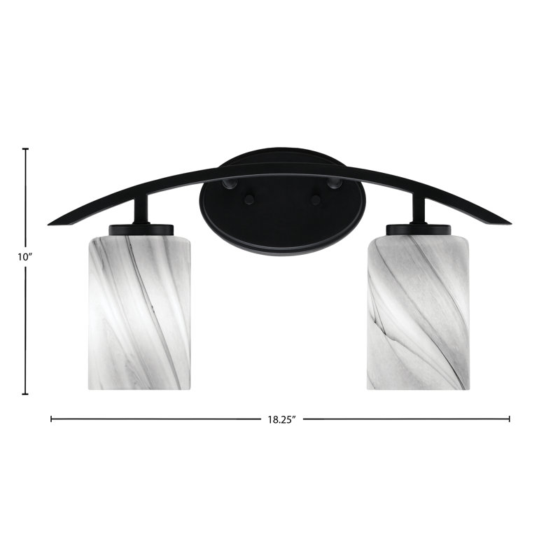 Barre d'éclairage de salle de bain 2 lumières avec verre tourbillon onyx 4 po, Noir mat