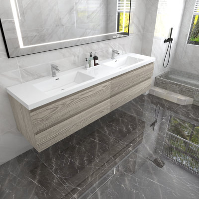Dameion 84 " W Wall Mounted Wall Mounted 2 Double Vanity Bathroom Vanity With Acrylic Top