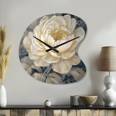 Emotion of White Gold Peony Flower III - pivoines asymétriques, horloge murale