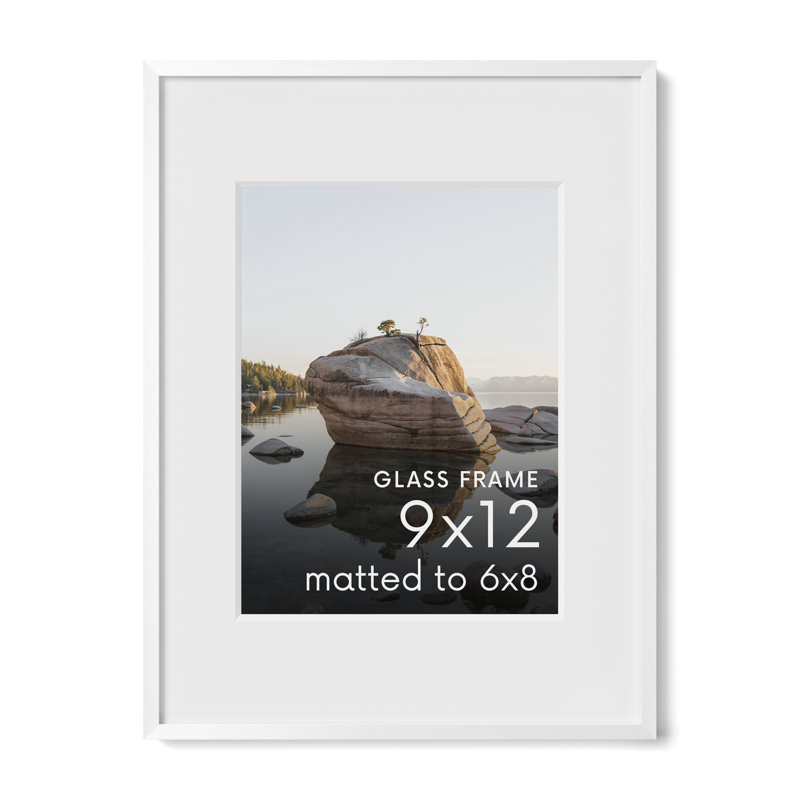 Metal Picture Frame with Glass, White, 9" W x 12" H