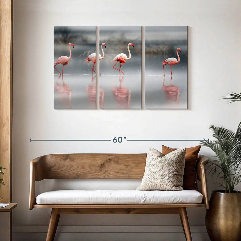 Pink Flamingos Lined Up, 28" H x 45" W