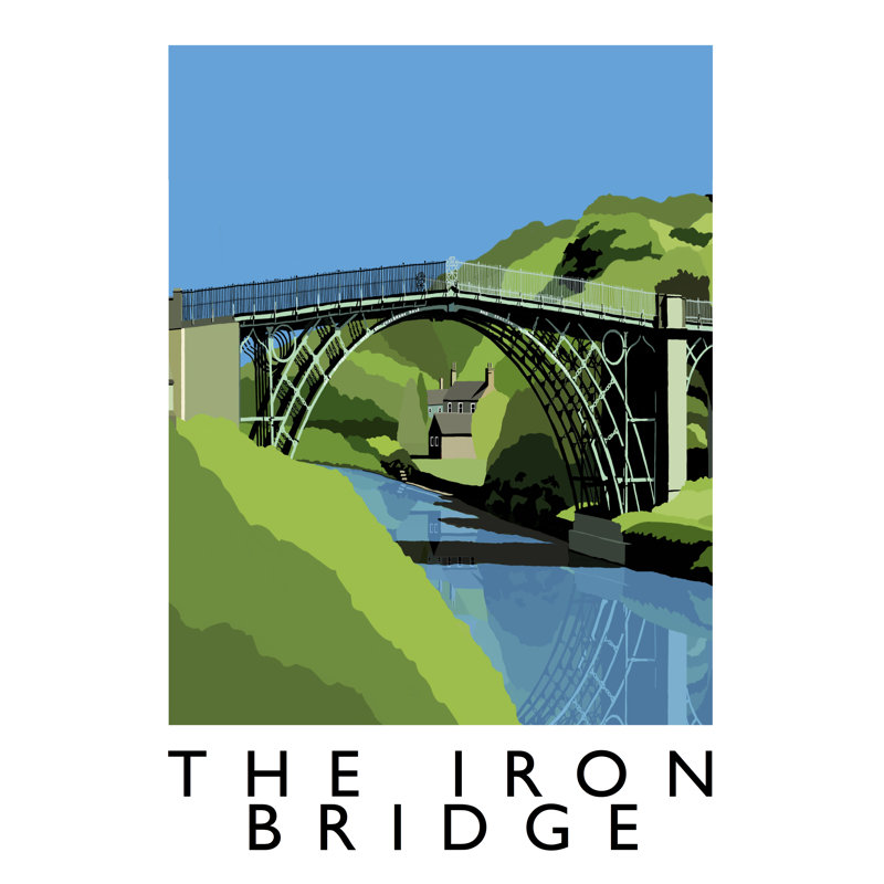 'The Iron Bridge' by Richard O'Neil - Print, Oak Wood Frame, 54 cm H x 44 cm W x 2.2 cm D