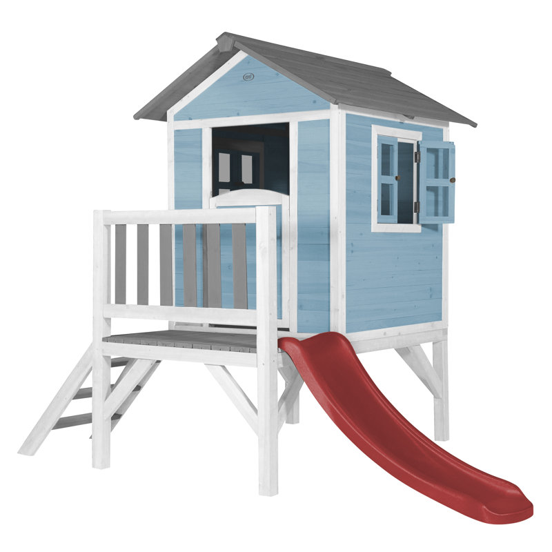 AXI 240cm W x 167cm D Outdoor Hemlock Wood Playhouse with Kitchen, Blue/White/Red