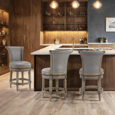 Elveria Classic Upholstered Bar Stools With Wooden Frame And Nailhead Trim