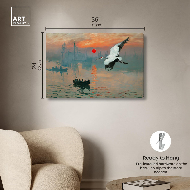 Crane Sunset , Toile tendue, H 24 po x l 36 po