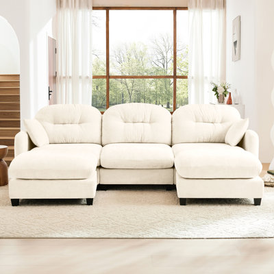 Canapé modulaire en U modulaire à 3 places, tissu en chenille, coussin, courbe ergonomique, éponge à haute résilience, 2 coussins décoratifs, convient aux espaces compacts beige, chenille, siège, mousse à densité, divers