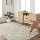 Roxas Argyle Hand-Knotted Wool Area Rug in Light Beige