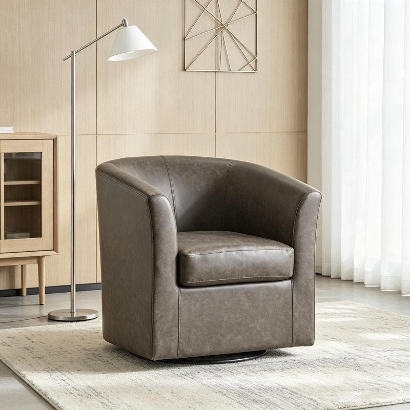 Fauteuil demi-tonneau pivotant en similicuir, Dark Brown